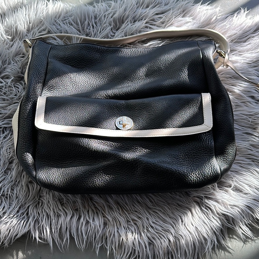 Isaac Mizrahi Black and Cream Hobo Bag with Sleek Design